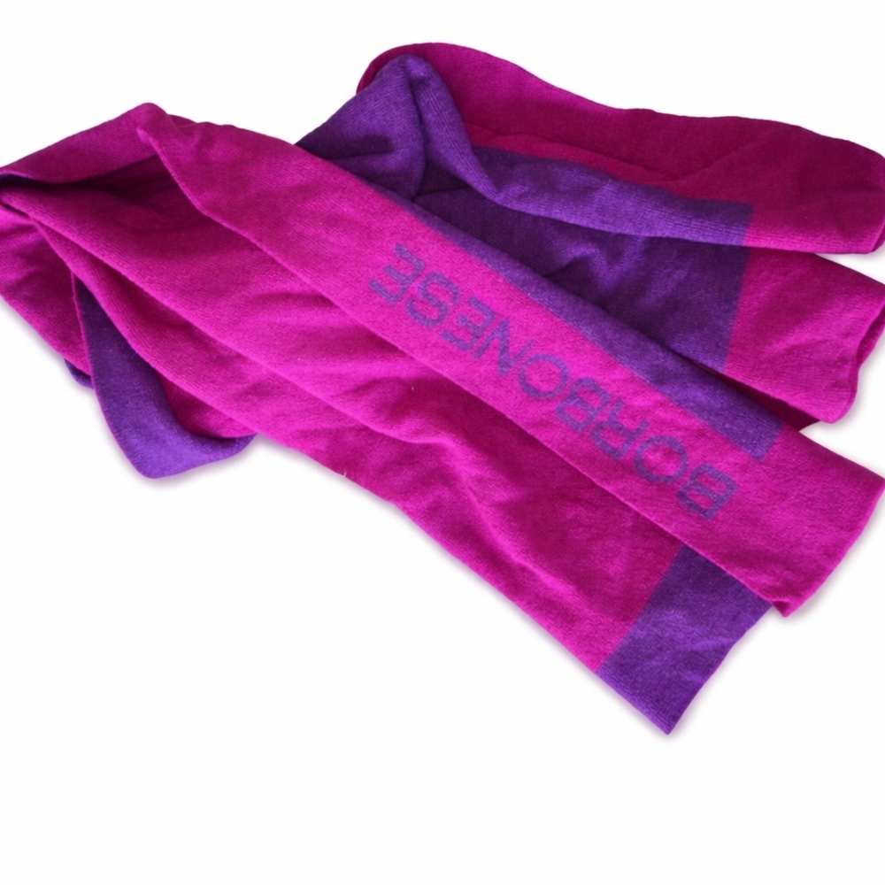 Borbonese Logo Scarf – Wool & Cashmere Blend – Purple / Magenta Reversible